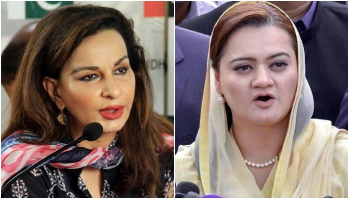 PPPs Sherry Rehman (L), PML-Ns Spokesperson Marriyum Aurangzeb (R). Photo: Geo.tv/File Photo