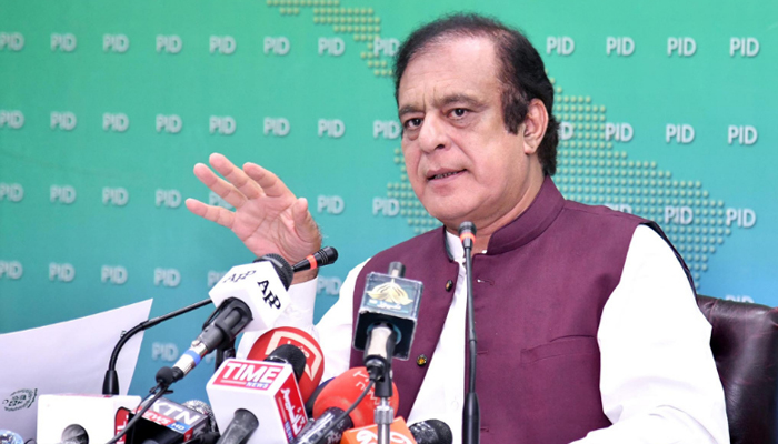 Minister for Science and Technology Shibli Faraz addresses a press conference in Islamabad on September 8, 2021. — PID/File