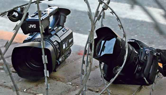 Camera placed beside barbed wires as a mark of protest. Photo: File