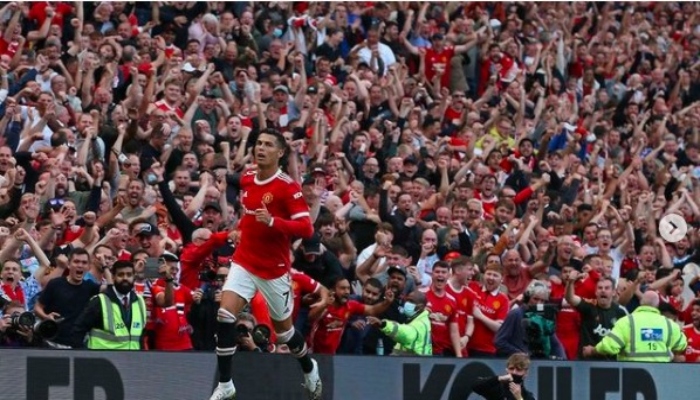 A jubilant Ronaldo celebrates after scoring against Newcastle on Saturday. Photo: Ronaldo Instagram