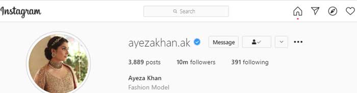 Ayeza Khan reaches 10 million Instagram followers