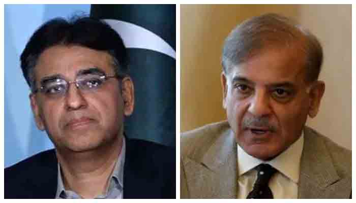 Federal Planning and Development Minister Asad Umar (L) and PML-N President Shehbaz Sharif (R). Photo: Geo.tv/ file