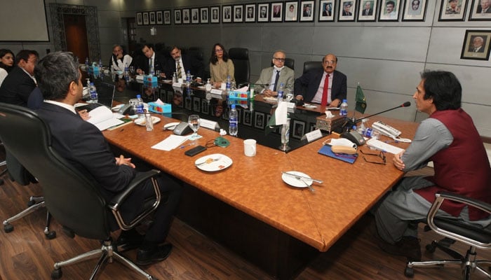 Ramiz Raja is presiding over a meeting after being elected as PCB chairman. -PCB