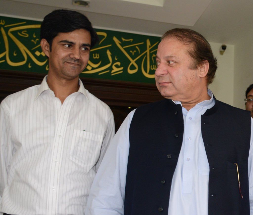 Atif Rauf shares a light moment with former prime minister Nawaz Sharif. Photo: Atif Rauf