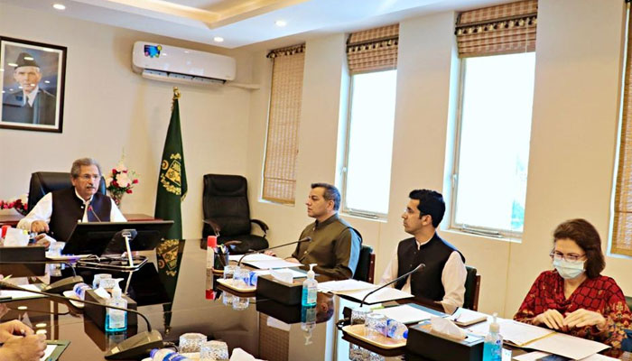 Federal Education Minister Shafqat Mehmood addressing the Inter-Provincial Education Ministers Conference. — Ministry of Federal Education/Professional Training Twitter.