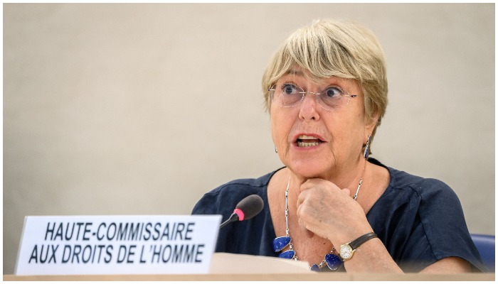 United Nations High Commissioner for Human Rights Michelle Bachelet delivers a speech at the opening of a session of the UN Human Rights Council on September 13, 2021, in Geneva. Photo: Fabrice COFFRINI / AFP