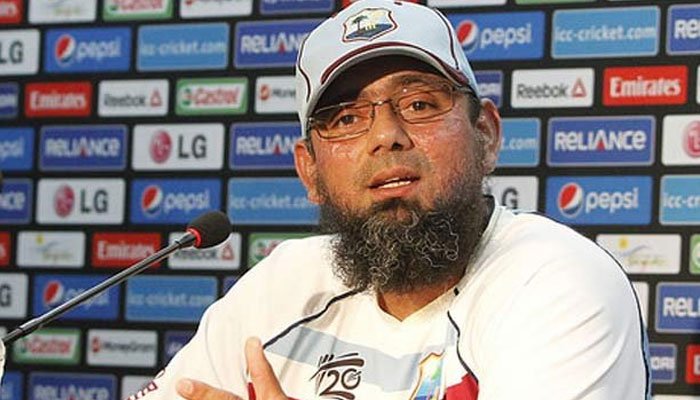 Pakistan cricket teams interim coach Saqlain Mushtaq at a press conference. Photo: File