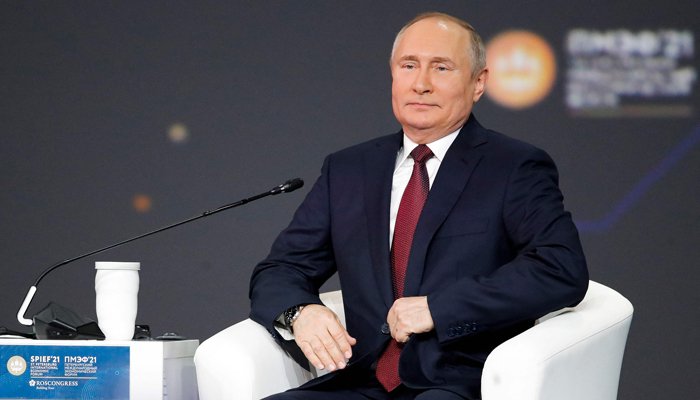 Russian President Vladimir Putin attends a plenary session of the St Petersburg International Economic Forum (SPIEF) in Saint Petersburg on June 4, 2021.Photo: AFP