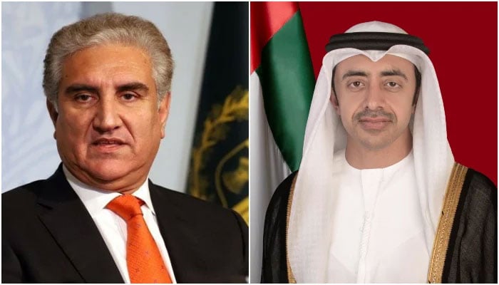 Foreign Minister Shah Mahmood Qureshi and his UAE counterpartSheikh Abdullah bin Zayed Al Nahyan. Photo: file