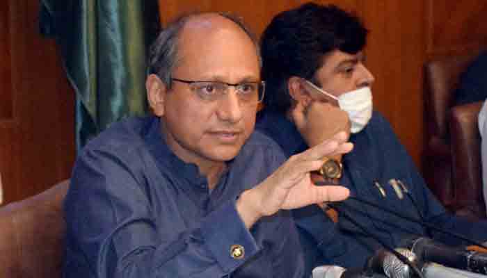 Sindh ministers Saeed Ghani and Sardar Shah address press conference at Sindh Assembly building in Karachi on Wednesday, September 15, 2021.-PPI