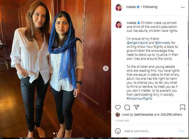 Malala praises Angelina Jolie for writing a book for children
