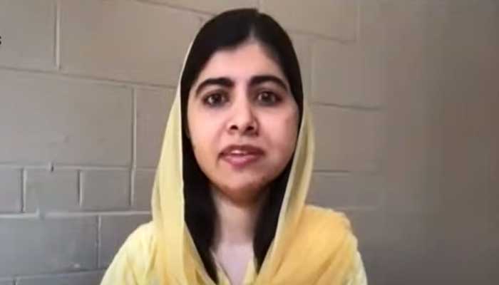 Nobel prize laureate and education activist Malala Yousufzai speaking to Geo News on programme Aaj Shahzeb Khanzada Kay Sath, on September 16, 2021. — Geo News