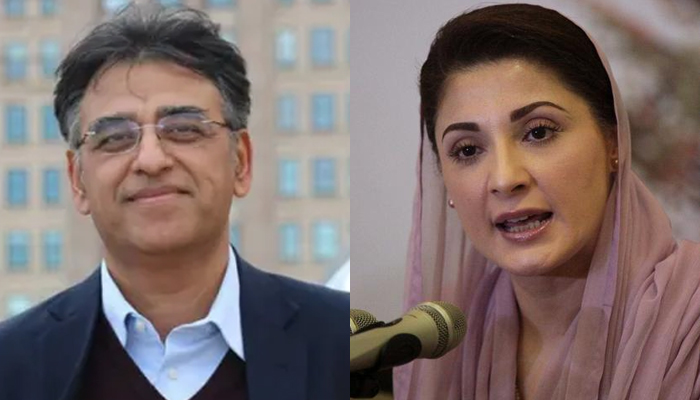 Federal Minister for Development, Planning and Special Initiatives Asad Umar (left) andPML-N Vice-President Maryam Nawaz. — PTI/Reuters/File