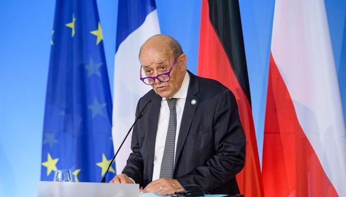 French Foreign Minister Jean-Yves Le Drian attends a joint news conference at the Bauhaus University in Weimar, Germany September 10, 2021. Photo: Reuters