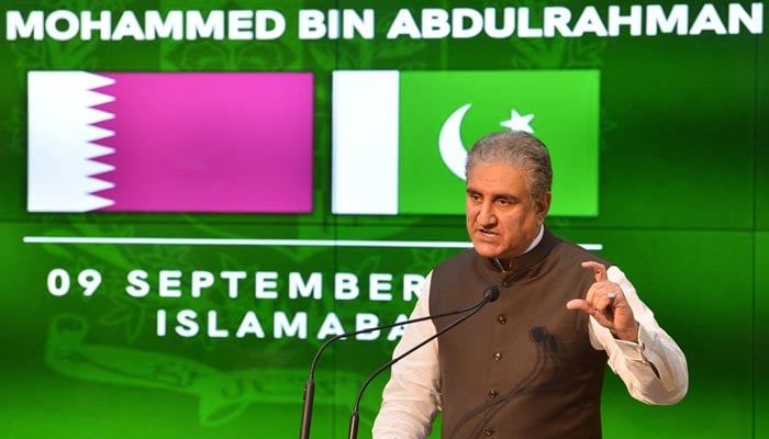 Foreign Minister Shah Mahmood Qureshi speaks during a press conference in Islamabad on September 9, 2021. — AFP/File