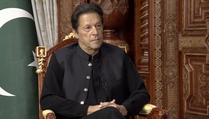 Prime Minister Imran Khan can be seen during an interview with Russia Today (RT) television, on September 17, 2021. — RT