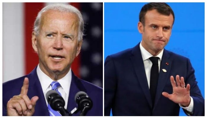 US President Joe Biden (L) and French President Emmanuel Macron (R). Photo: Reuters.