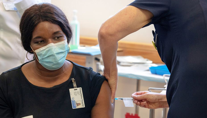 A South African health worker receives the Johnson and Johnson coronavirus disease (COVID-19) vaccination at the Khayelitsha Hospital near Cape Town, South Africa, February 17, 2021. — Reuters/File