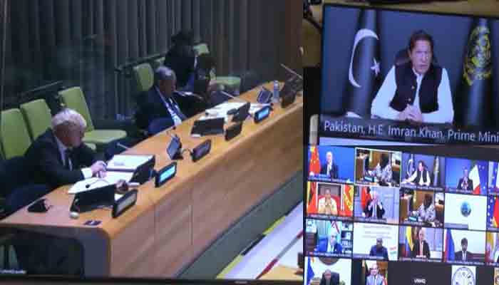 PM Imran Khan addresses the international climate moot. Photo Radio Pakistan