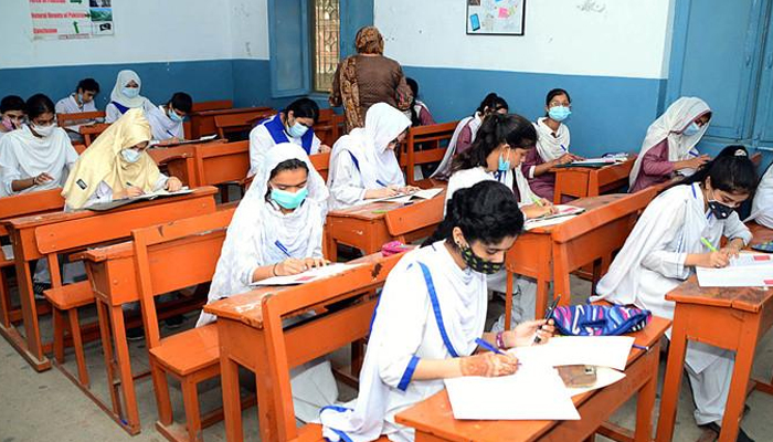 Students solving question papers during their annual examination in Hyderabad, on July 27, 2021. — APP/File