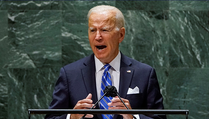 US President Joe Biden addresses the 76th Session of the UN General Assembly in New York City, US, September 21, 2021. — Reuters