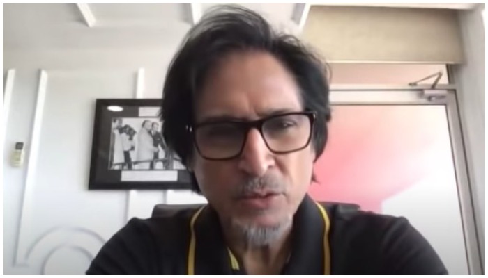 Chairman of the Pakistan Cricket Board (PCB) Ramiz Raja addressing a virtual press conference on Tuesday, September 21, 2021. Photo: Screengrab via YouTube/Ramiz Speaks.