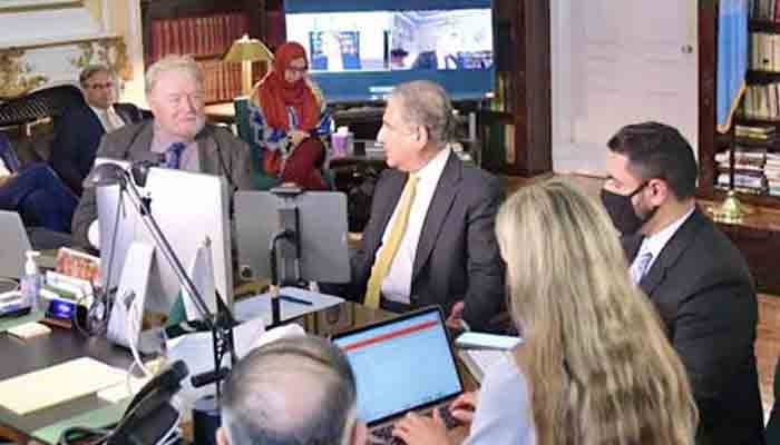 FM Qureshi speaks to the international media.