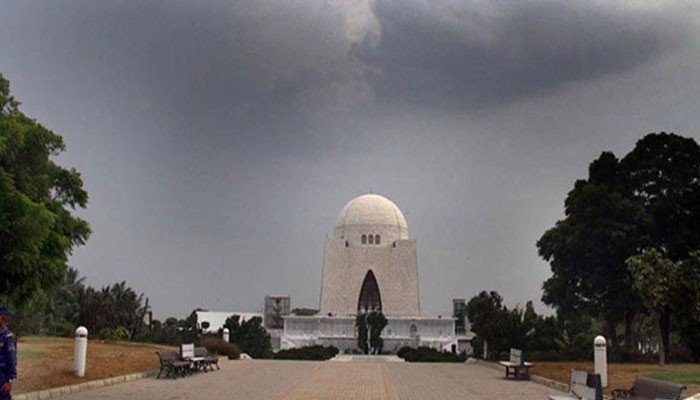 Dark clouds hover above the Quaids mausoleum in Karachi. Photo: File