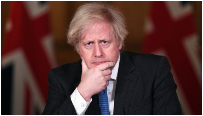 British Prime Minister Boris Johnson attends a coronavirus pandemic media briefing at Downing Street, London, on February 15, 2021. Photo: Reuters/Stefan Rousseau