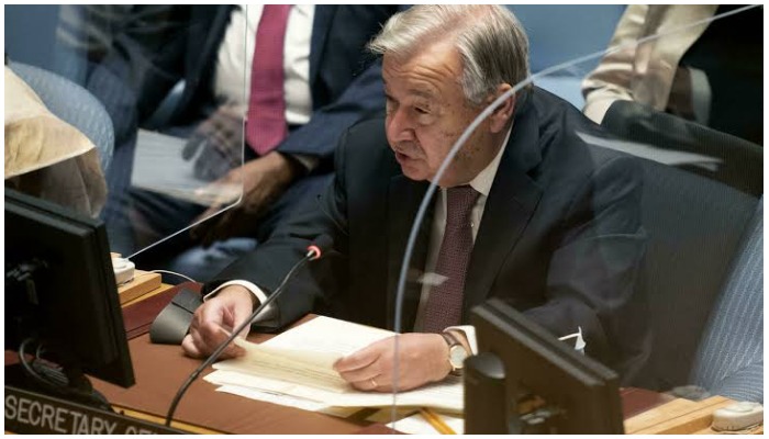 UN Secretary-General Antonio Guterres attends a meeting of the Security Council on September 23, 2021, during the 76th UN General Assembly in New York John Minchillo POOL/AFP