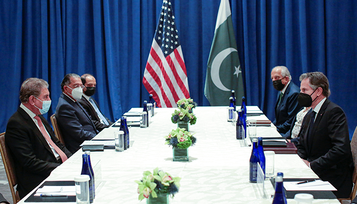 US Secretary of State Antony Blinken meets with Pakistani Foreign Minister Shah Mahmood Qureshi on the sidelines of the 76th Session of the UN General Assembly in New York, US September 23, 2021. — Reuters