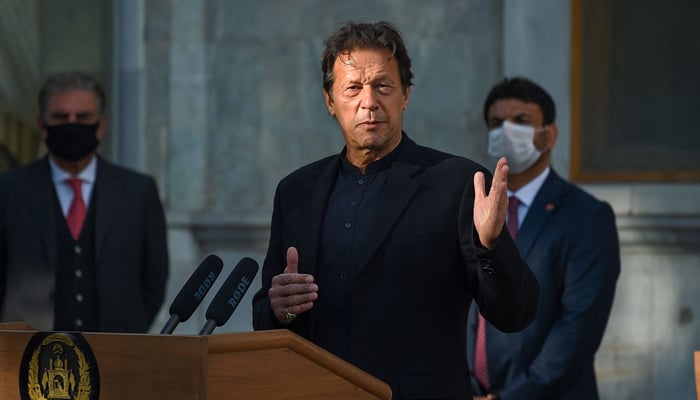 In this file photo taken on November 19, 2020, Prime Minister Imran Khan speaks during a joint press conference with Afghanitan´s president at the Presidential Palace in Kabul. — AFP/File