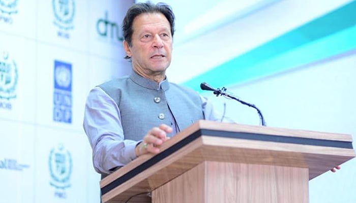 Prime Minister Imran Khan addressing the inauguration ceremony of the Digital Media Development Programme in Islamabad, on September 24, 2021. — PID