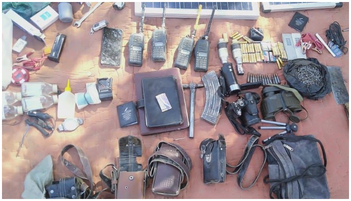 Photo showing the items forces confiscated from the terrorists — ISPR