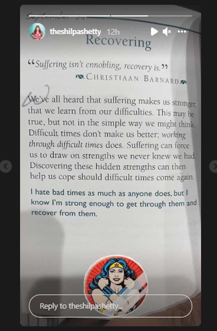 Shilpa Shetty talks about ‘difficult’ times, ‘recovering’