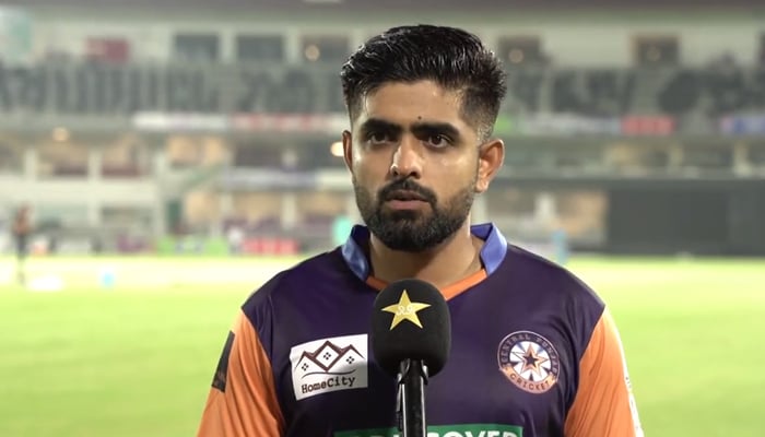Pakistani skipper Babar Azam speaking after his team Central Punjab beat Balochistan at the Pindi Cricket Stadium, on September 24, 2021. — Twitter/TheRealPCB
