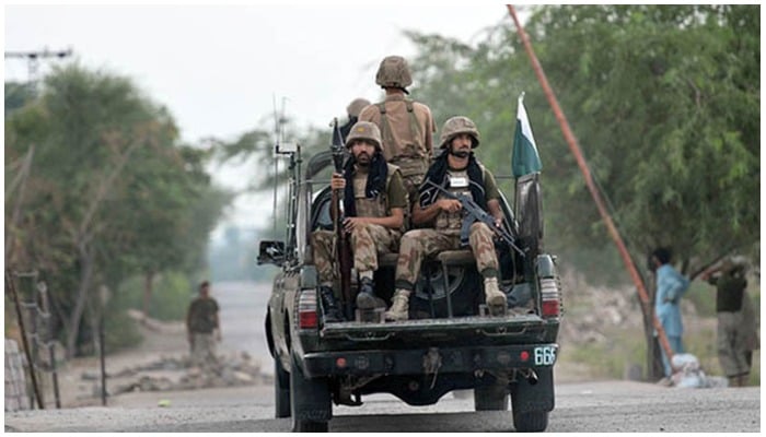 Pakistan Army personnel patrolling on a vehicle in an area of Balochistan — AFP