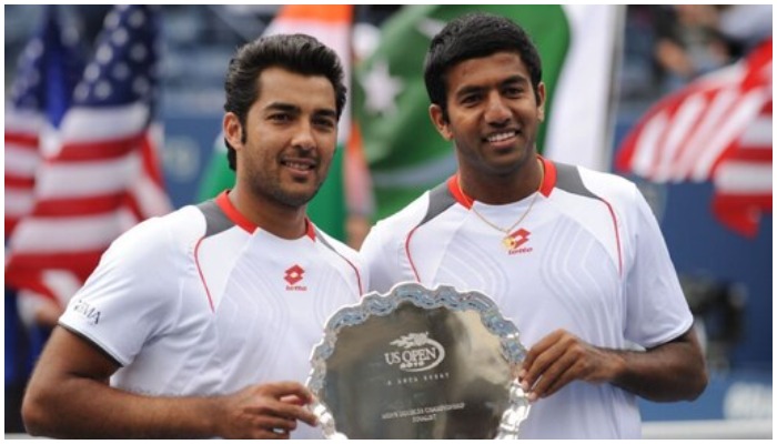 Pakistani tennis player Aisam ul Haq Qureshi and his Indian counterpart RohanBoppana. Photo: Twitter/News18