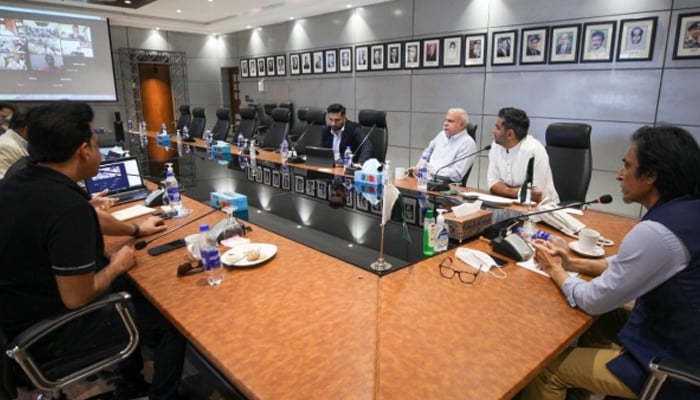 Pakistan Cricket Board (PCB) Chairman Ramiz Raja chairs a meeting of the Pakistan Super League Governing Council. — PCB/File