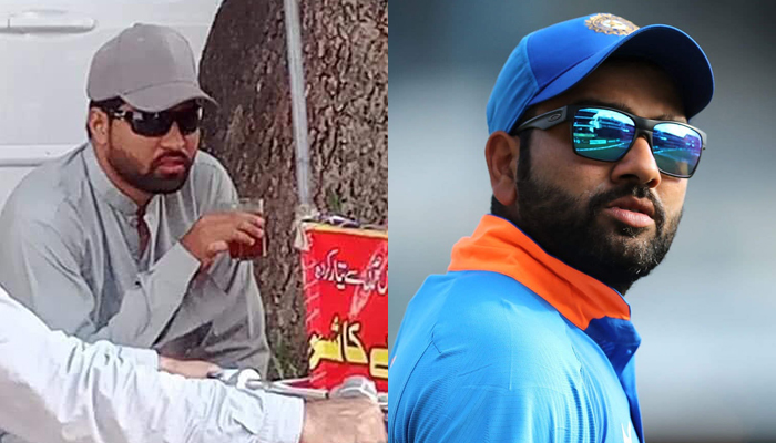 Indian cricketer Rohit Sharma (right) and his lookalike. — Twitter