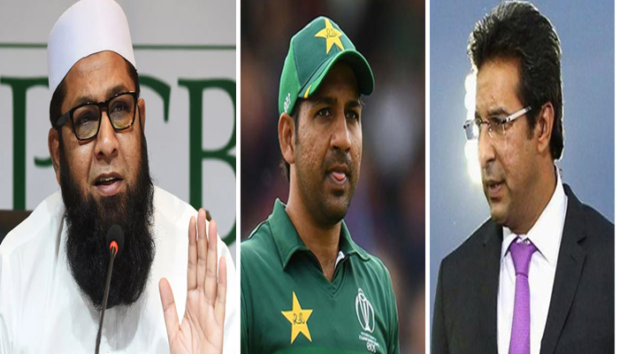 (Left to right) Inzamam-ul-Haq, Sarfaraz Ahmed and Wasim Akram. — Twitter/File