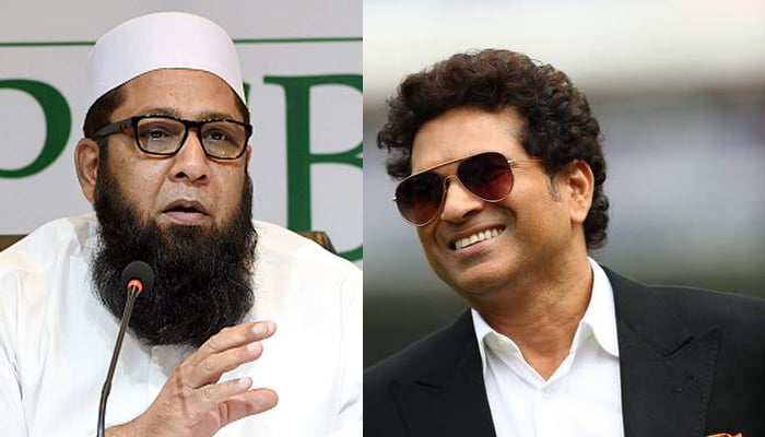 (Left to right) Pakistan batting great Inzamam-ul-Haq and former Indian cricketer Sachin Tendulkar. Photo: Twitter/File