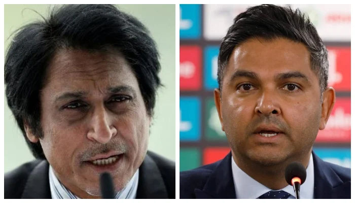 PCB Chairman Ramiz Raja (L) and Wasim Khan.— Twitter/File