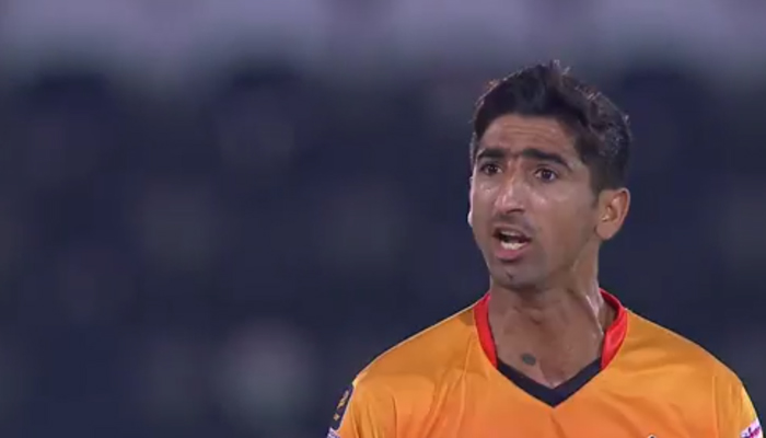 Shahnawaz Dahani reacts after dismissing a Balochistan batsman at Pindi Cricket Stadium, on September 29, 2021. — Instagram