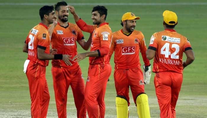 Sindh celebrating the fall of a Balochistan wicket, at the Pindi Cricket Stadium, Rawalpindi, on September 29, 2021. — Photo courtesy PCB