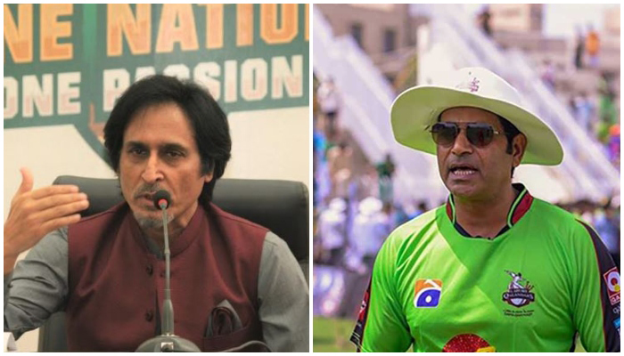 Pakistan Cricket Board (PCB) Ramiz Raja (left) and Lahore Qalandars Director of Cricket Aqib Javed. — PCB/Twitter/File