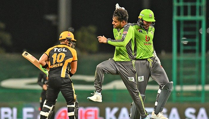 Lahore Qalandars bowler Rashid Khan celebrates after taking a wicket. Photo: File