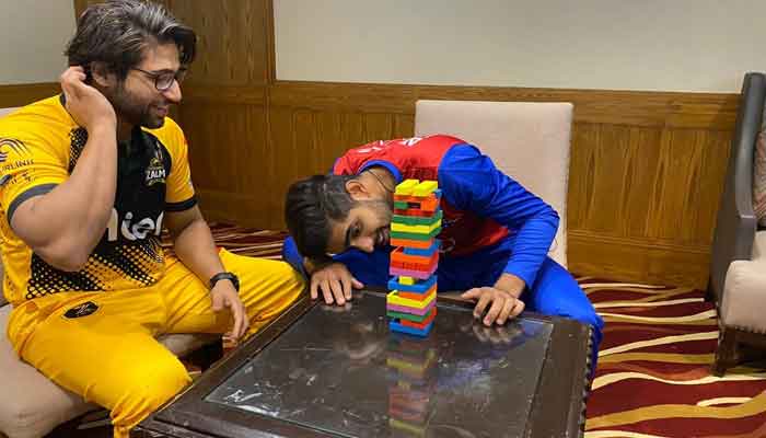 Babar Azam, Imam-ul-Haq play Jenga in a bio-secure bubble. Photo: File