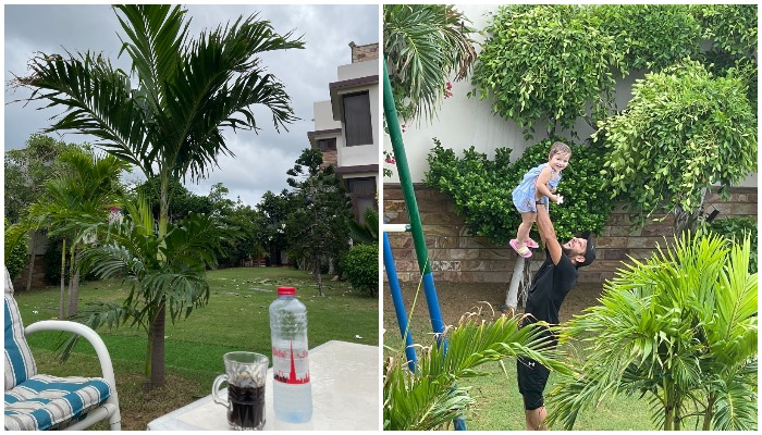 Shahid Afridi shares pictures of his garden where he could be saying playing with his youngest daughter. Photo: Twitter/ SAfridiOfficial.