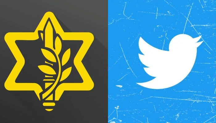 The logos of Israel Defense Forces (left) and Twitter. — Twitter